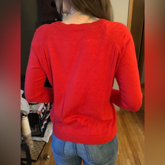 Red V-neck sweater. Size: S. Brand: Only. Lovingly worn. Some pilling. - Picture 3 of 6